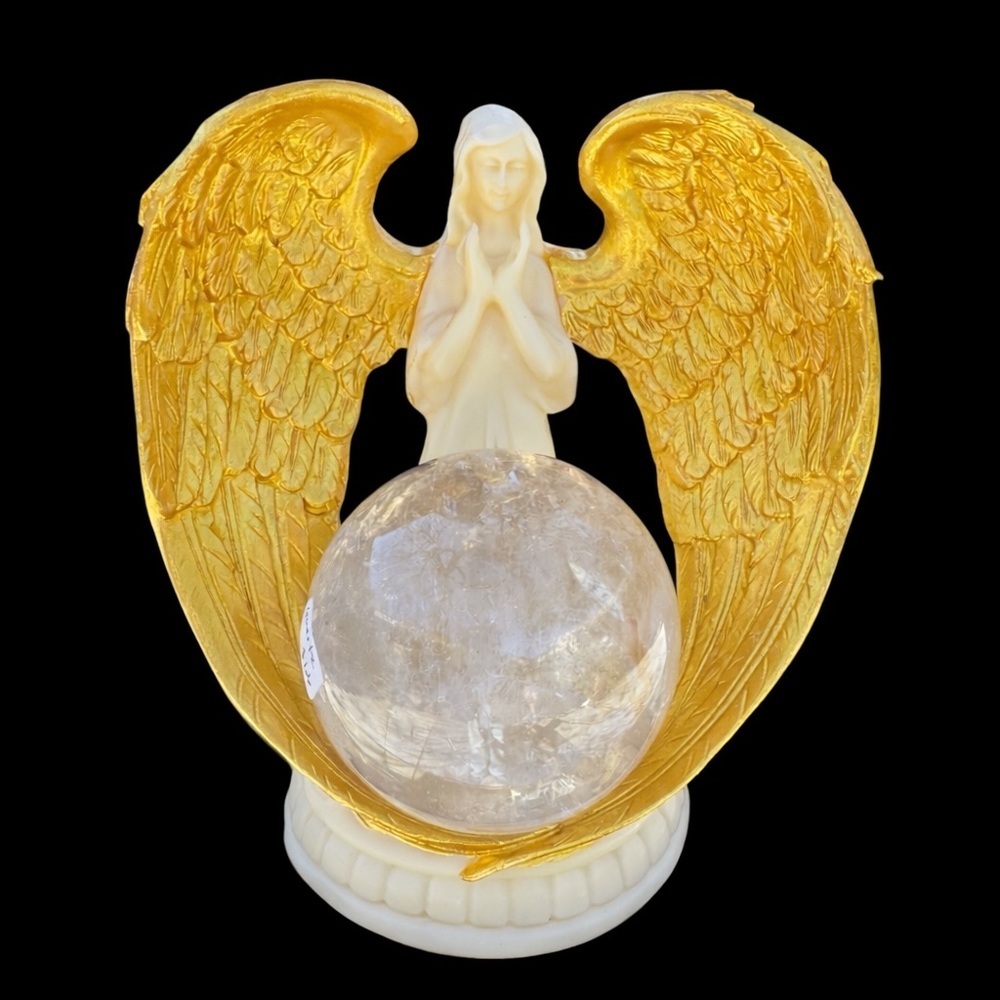 Gold Winged Angel with Clear Quartz Sphere